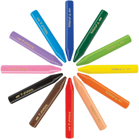 Pastelli a cera BIC Kids Plastidecor Triangle con fusto triangolare in conf. 12 pezzi assortiti - 8297733